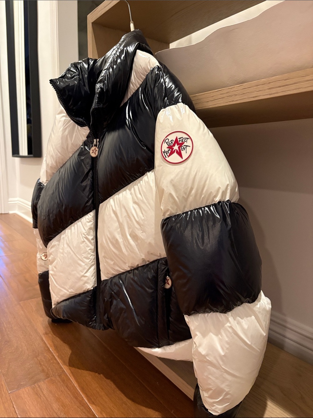 Perfect Moment Black & White Kids Diagonal Stripe Puffer Jacket View 6